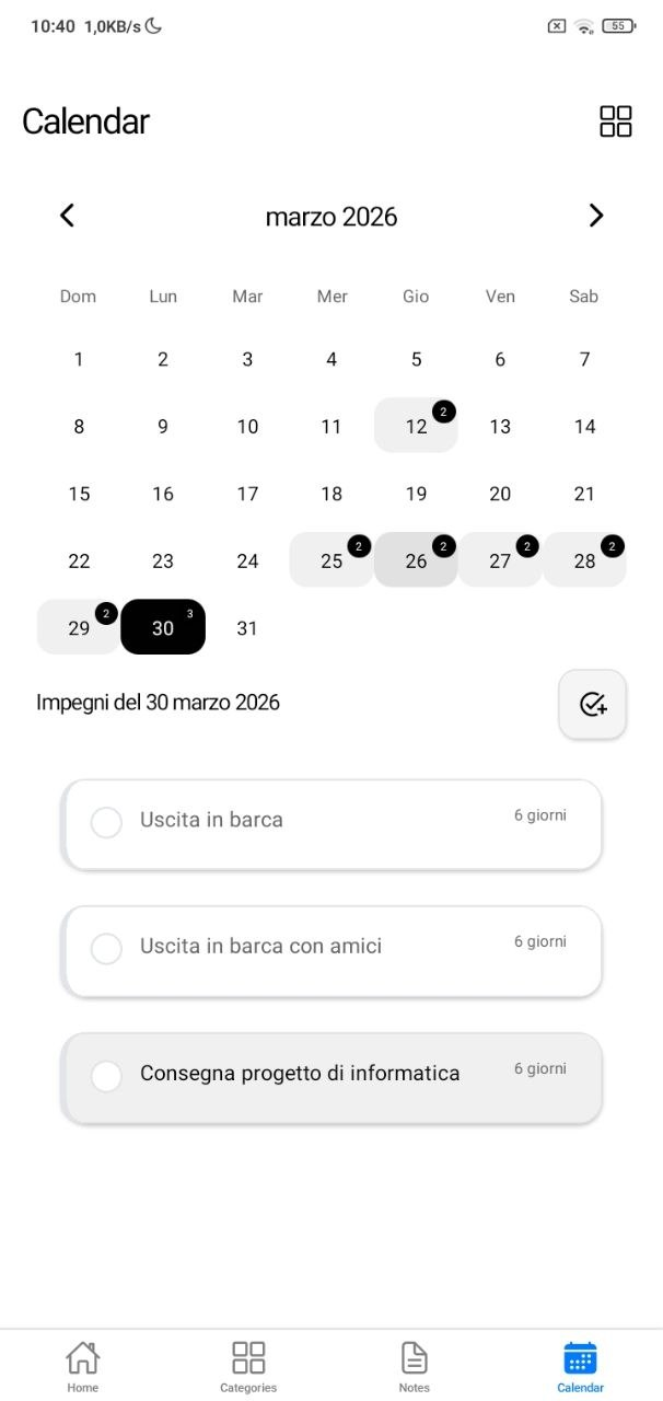 Calendario di MyTaskly con impegni del giorno